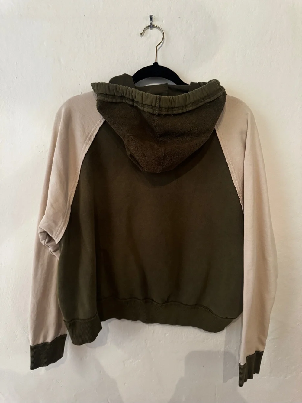 BDG Olive Green & Cream Raglan Hooded Sweatshirt
